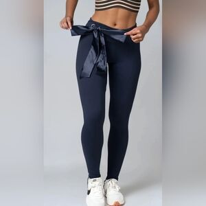 Vintage Cute Booty Lounge *THE OG* Cute Booty Navy Leggings Satin Tie Sz Small